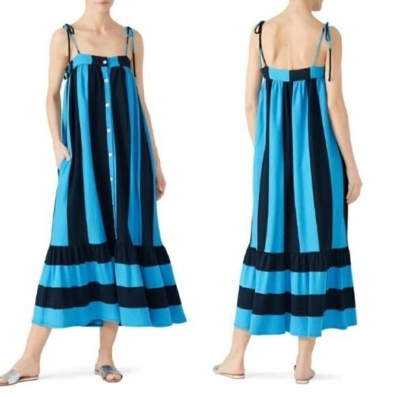 MDS Stripes Blue Striped Midi Dress Small - Picture 1 of 12